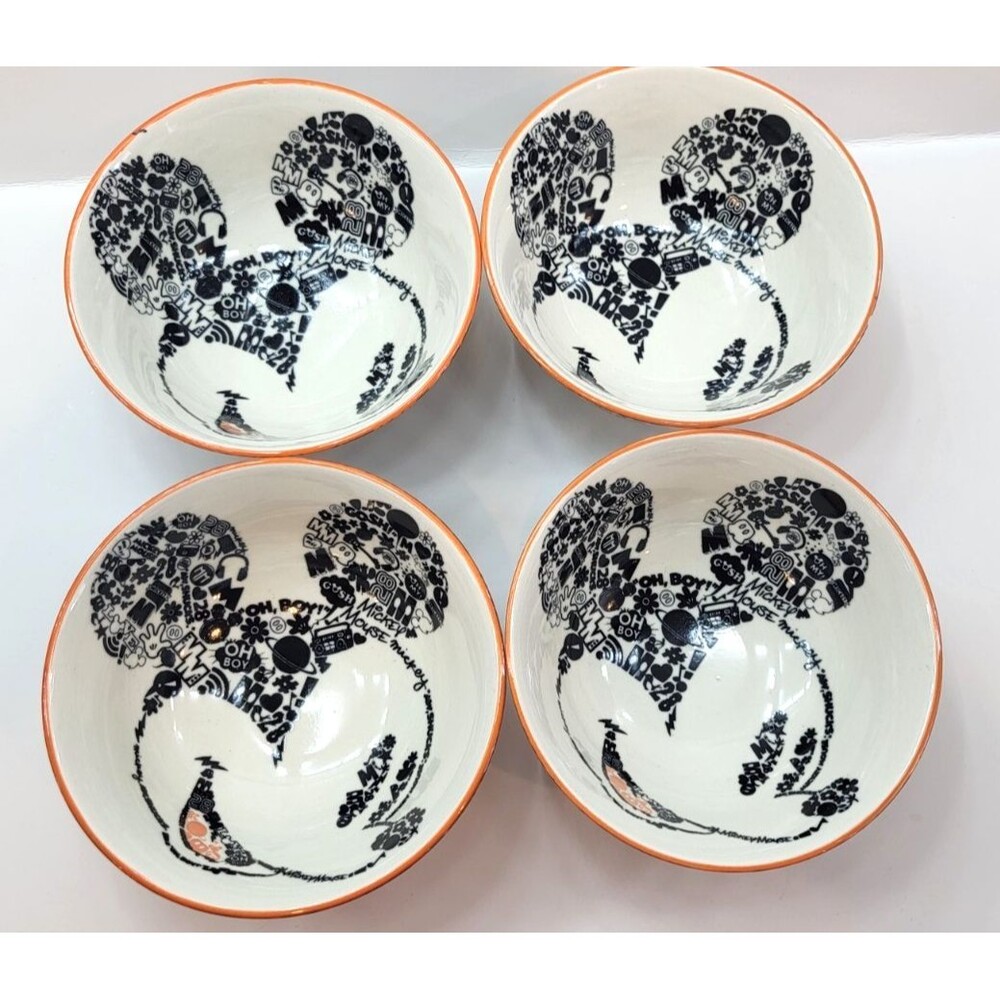 Disney Mickey Mouse Graffiti Pop Art Ceramic Bowl 6" Large 22oz Orange Rim EUC